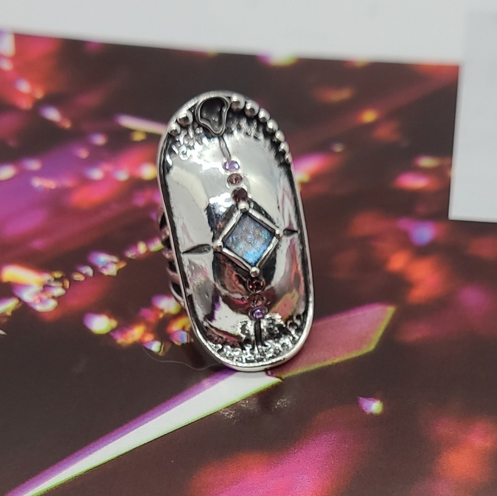 NWT Artisan Natural Gemstone Boho Silver Ring Sz 7
